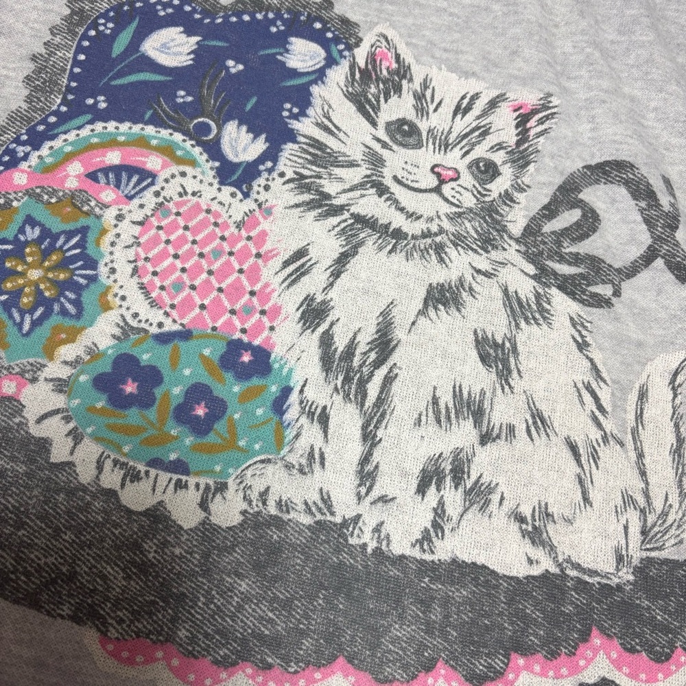 Vintage Haband For Her Gray Cat Collared Sweatshirt Women’s Sz.M VTG Grandma 90s - Picture 4 of 14
